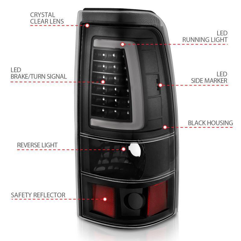 ANZO 1999-2002 Chevy Silverado 1500 LED Taillights Plank Style Black w/Clear Lens ANZO Tail Lights  AXOPROS