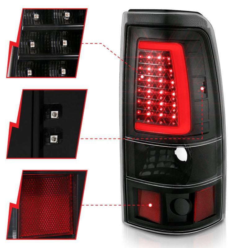 ANZO 1999-2002 Chevy Silverado 1500 LED Taillights Plank Style Black w/Clear Lens ANZO Tail Lights  AXOPROS