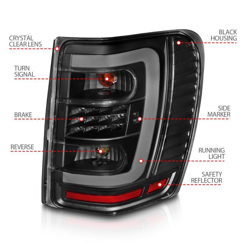 ANZO 1999-2004 Jeep Grand Cherokee LED Tail Lights w/ Light Bar Black Housing Clear Lens ANZO Tail Lights  AXOPROS
