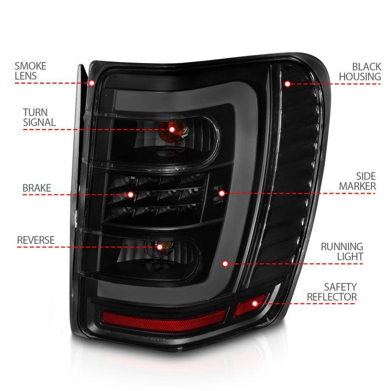 ANZO 1999-2004 Jeep Grand Cherokee LED Tail Lights w/ Light Bar Black Housing Smoke Lens ANZO Tail Lights AXOPROS