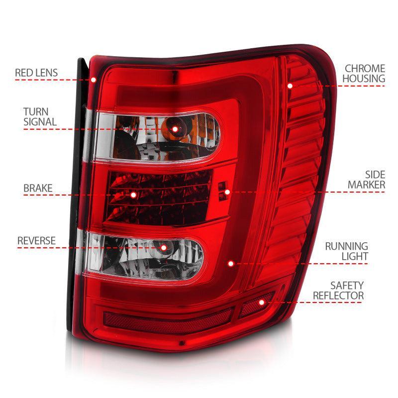 ANZO 1999-2004 Jeep Grand Cherokee LED Tail Lights w/ Light Bar Chrome Housing Red/Clear Lens ANZO Tail Lights AXOPROS