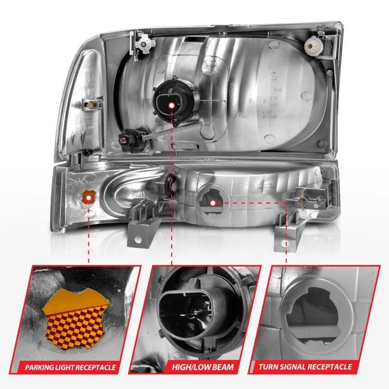 ANZO 2000-2004 Ford Excursion Crystal Headlights Black ANZO Headlights AXOPROS