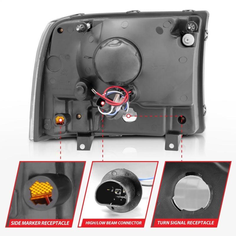 ANZO 2000-2004 Ford Excursion Crystal Headlights Black w/ LED 1pc ANZO Headlights AXOPROS