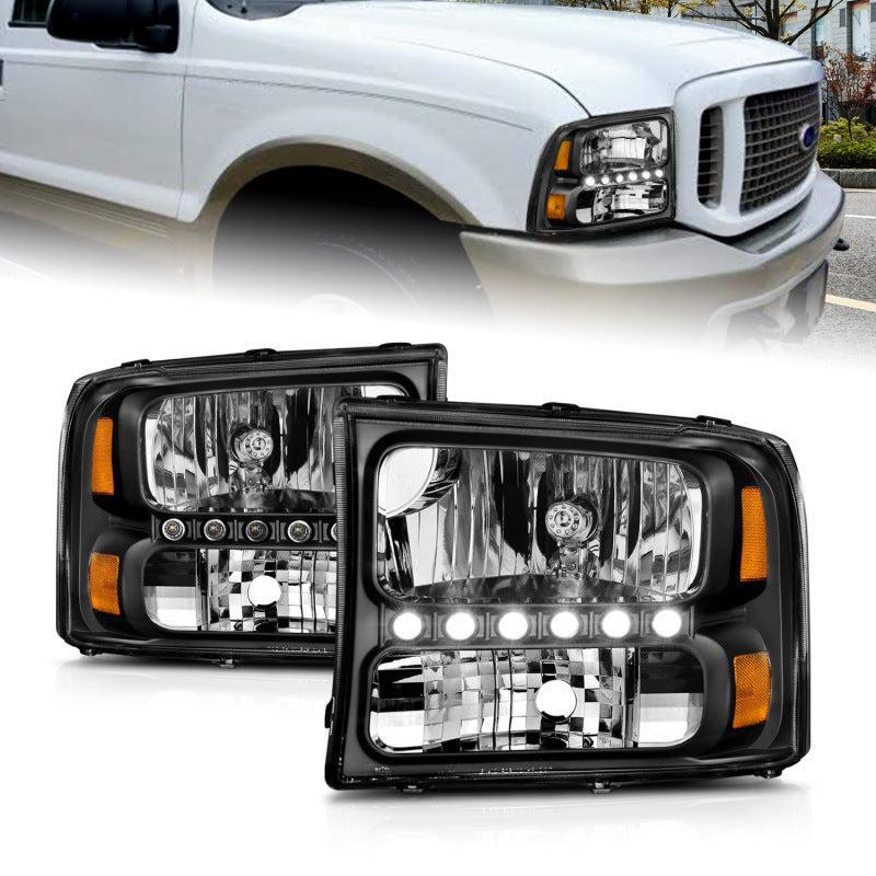 ANZO 2000-2004 Ford Excursion Crystal Headlights Black w/ LED 1pc ANZO Headlights AXOPROS