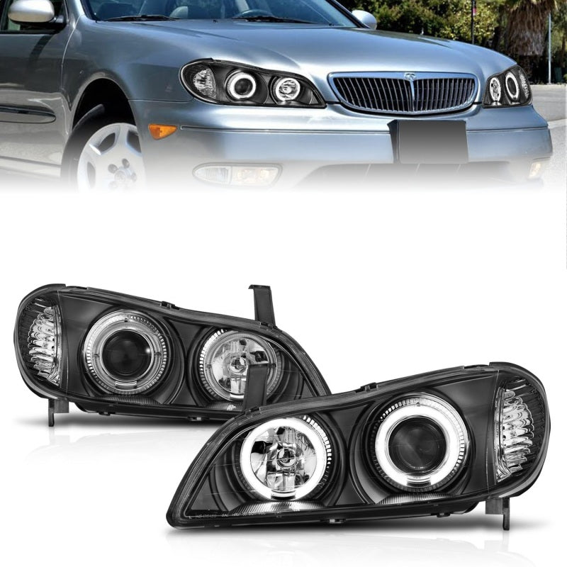 ANZO 2000-2004 Infiniti I30 Projector Headlights w/ Halo Black ANZO Headlights AXOPROS