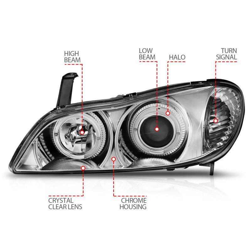 ANZO 2000-2004 Infiniti I30 Projector Headlights w/ Halo Chrome ANZO Headlights AXOPROS