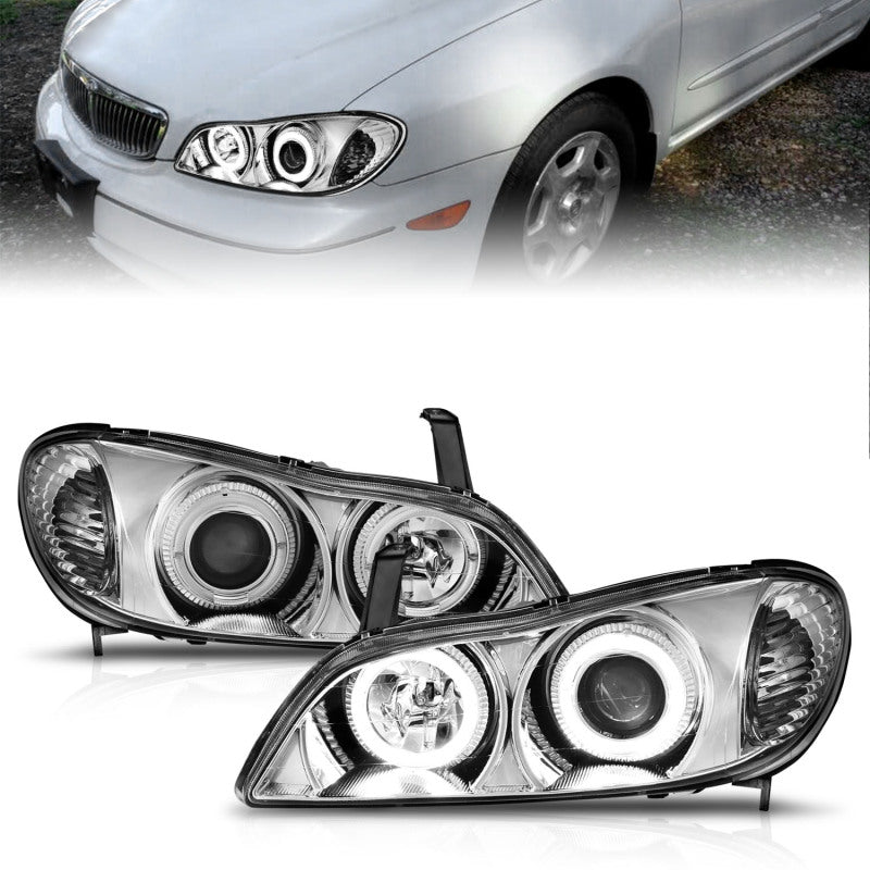 ANZO 2000-2004 Infiniti I30 Projector Headlights w/ Halo Chrome ANZO Headlights AXOPROS