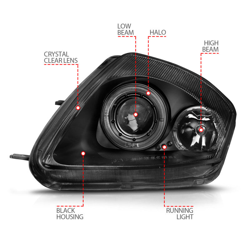 ANZO 2000-2005 Mitsubishi Eclipse Projector Headlights w/ Halo Black ANZO Headlights AXOPROS