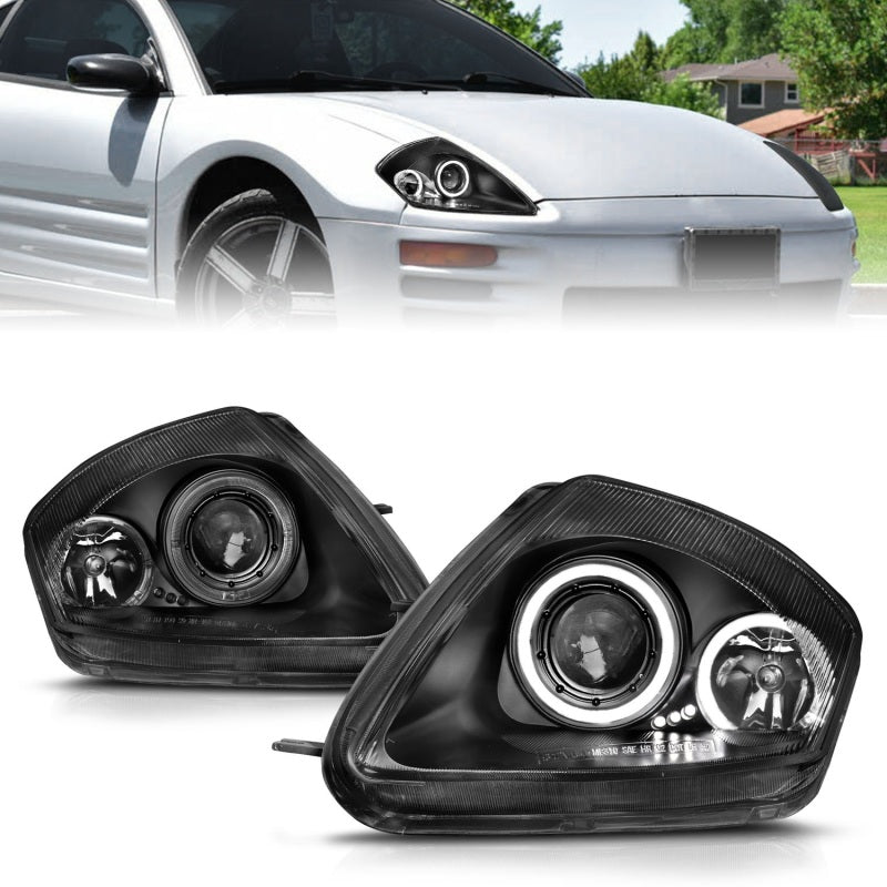 ANZO 2000-2005 Mitsubishi Eclipse Projector Headlights w/ Halo Black ANZO Headlights AXOPROS