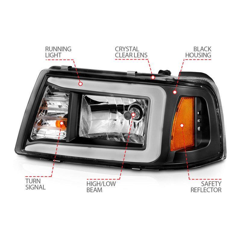 ANZO 2001-2011 Ford Ranger Crystal Headlights w/ Light Bar Black Housing ANZO Headlights AXOPROS