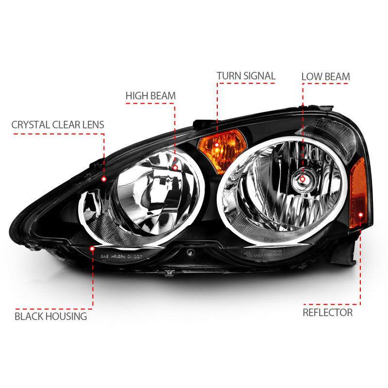 ANZO 2002-2004 Acura Rsx Crystal Headlights Black ANZO Headlights AXOPROS