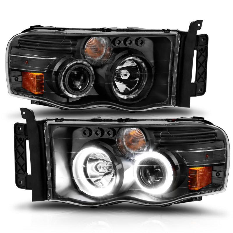 ANZO 2002-2005 Dodge Ram 1500 Projector Headlights w/ Halo Black Clear Amber ANZO Headlights AXOPROS