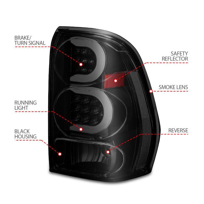 ANZO 2002-2009 Chevrolet Trailblazer LED Tail Lights w/ Light Bar Black Housing Smoke Lens ANZO Tail Lights  AXOPROS