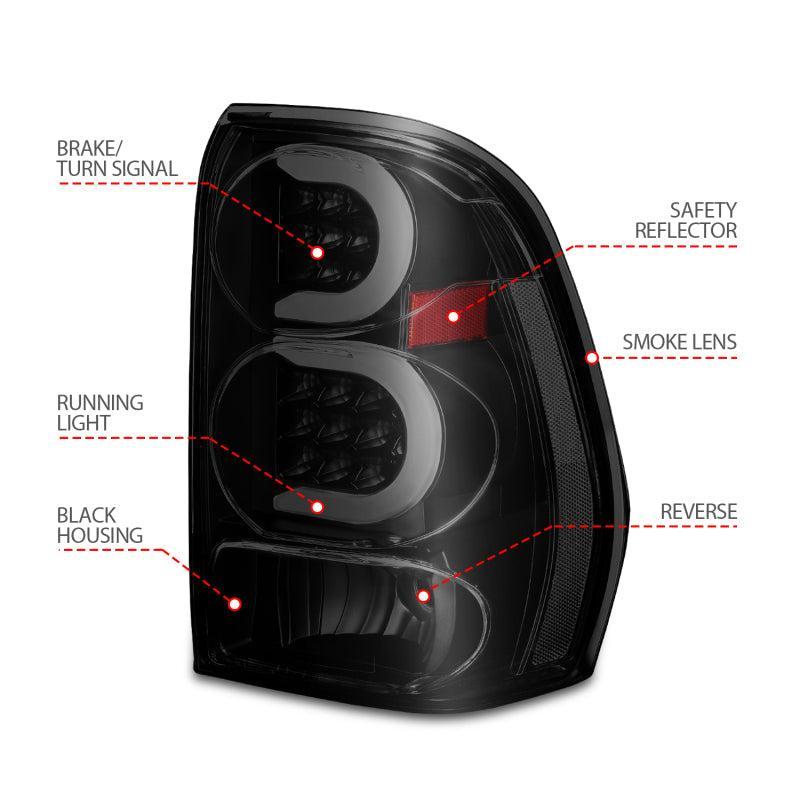 ANZO 2002-2009 Chevrolet Trailblazer LED Tail Lights w/ Light Bar Black Housing Smoke Lens ANZO Tail Lights  AXOPROS