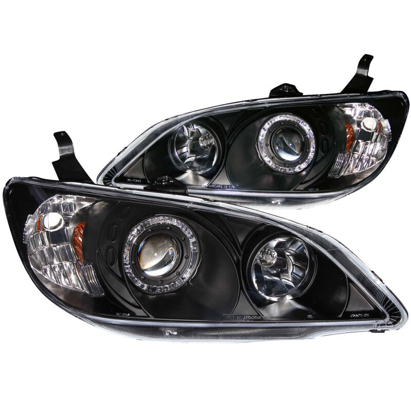 ANZO 2004-2005 Honda Civic Projector Headlights w/ Halo Black ANZO Headlights AXOPROS