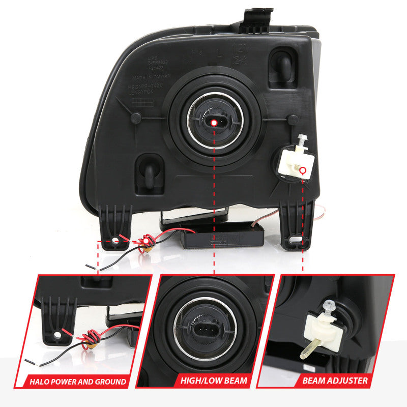 ANZO 2005-2009 Ford Mustang Crystal Headlights w/ Halo Black (CCFL) ANZO Headlights AXOPROS