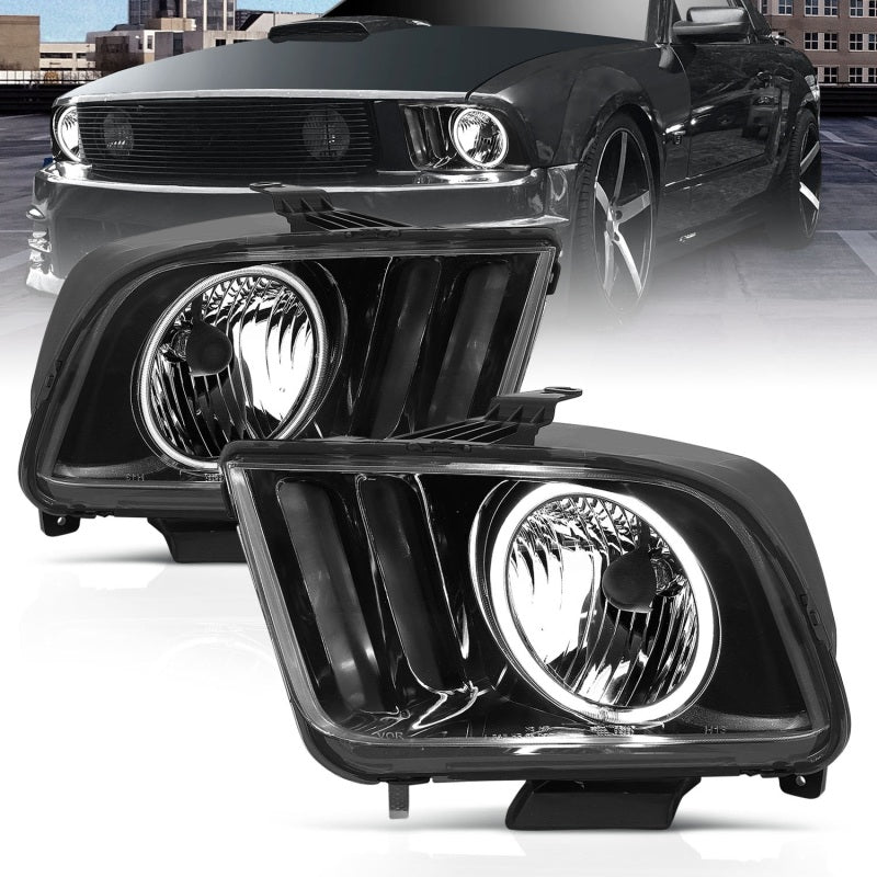 ANZO 2005-2009 Ford Mustang Crystal Headlights w/ Halo Black (CCFL) ANZO Headlights AXOPROS