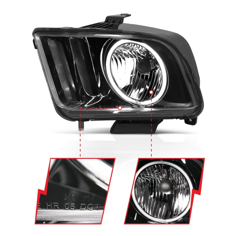 ANZO 2005-2009 Ford Mustang Crystal Headlights w/ Halo Black (CCFL) ANZO Headlights AXOPROS