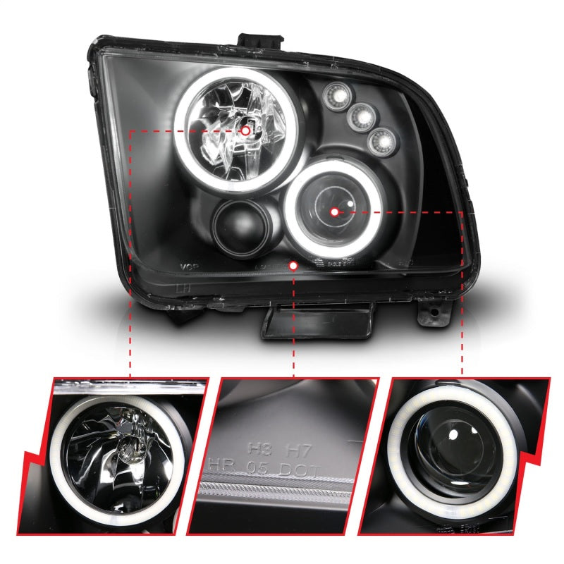 ANZO 2005-2009 Ford Mustang Projector Headlights w/ Halo Black ANZO Headlights AXOPROS