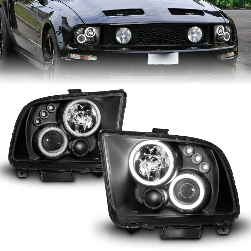ANZO 2005-2009 Ford Mustang Projector Headlights w/ Halo Black ANZO Headlights AXOPROS