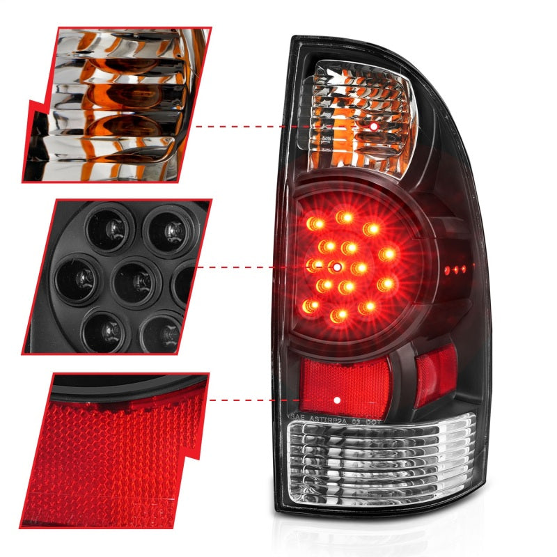 ANZO 2005-2015 Toyota Tacoma LED Taillights Black ANZO Tail Lights  AXOPROS