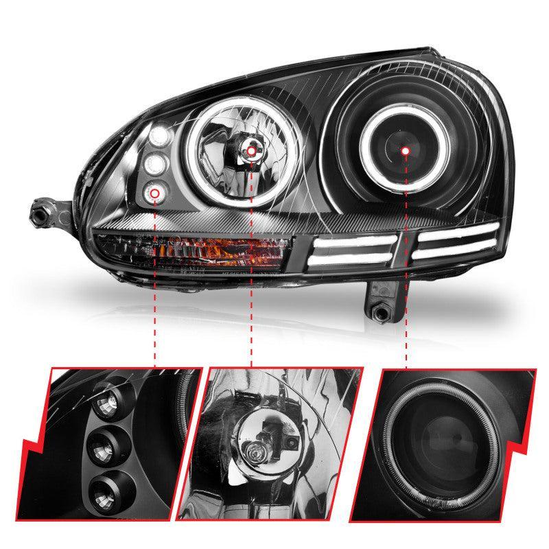 ANZO 2006-2009 Volkswagen Rabbit Projector Headlights w/ Halo Black (CCFL) ANZO Headlights AXOPROS