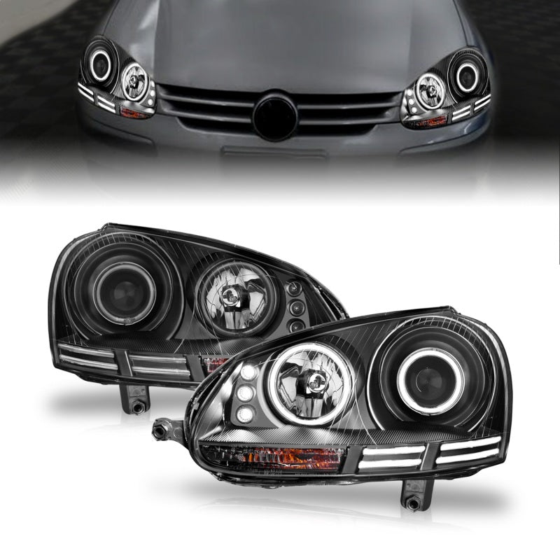 ANZO 2006-2009 Volkswagen Rabbit Projector Headlights w/ Halo Black (CCFL) ANZO Headlights AXOPROS