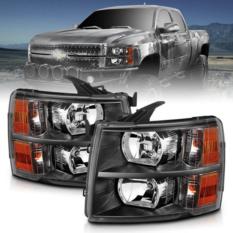 ANZO 2007-2013 Chevrolet Silverado Crystal Headlights Black ANZO Headlights AXOPROS