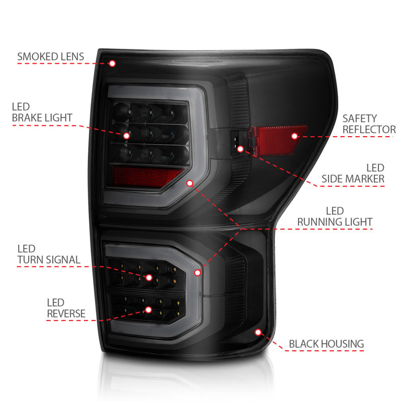 ANZO 2007-2013 Toyota Tundra LED Taillights Plank Style Black w/Smoke Lens ANZO Tail Lights  AXOPROS