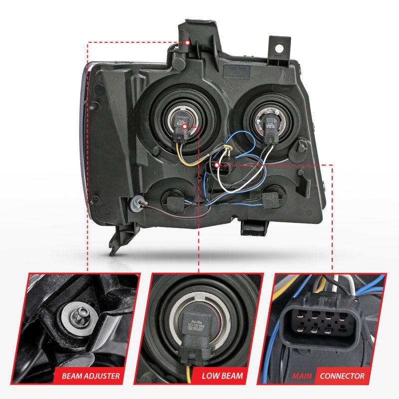 ANZO 2007-2014 Chevrolet Tahoe/Suburban Crystal Headlights Black ANZO Headlights AXOPROS