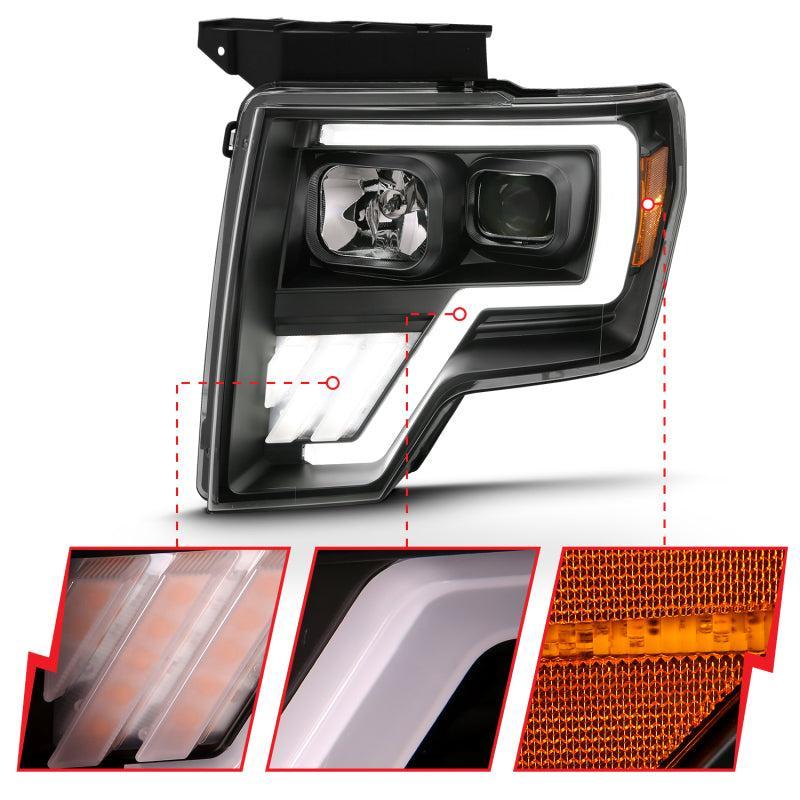 ANZO 2009-2013 Ford F-150 Projector Light Bar G4 Switchback H.L.Black Amber ANZO Headlights AXOPROS