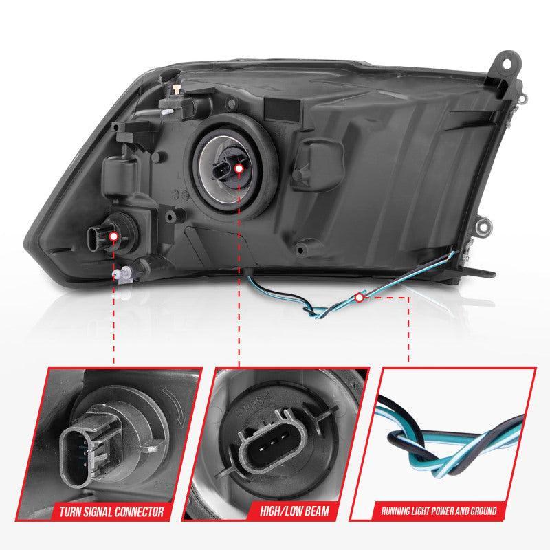 ANZO 2009-2018 Dodge Ram 1500 Crystal Headlights w/ Light Bar Black Housing ANZO Headlights AXOPROS