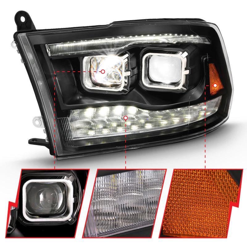 ANZO 2009-2018 Dodge Ram 1500 Led Projector Plank Style Switchback H.L Halo Black Amber (OE Style) ANZO Headlights AXOPROS