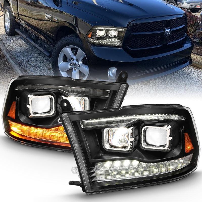 ANZO 2009-2018 Dodge Ram 1500 Led Projector Plank Style Switchback H.L Halo Black Amber (OE Style) ANZO Headlights AXOPROS