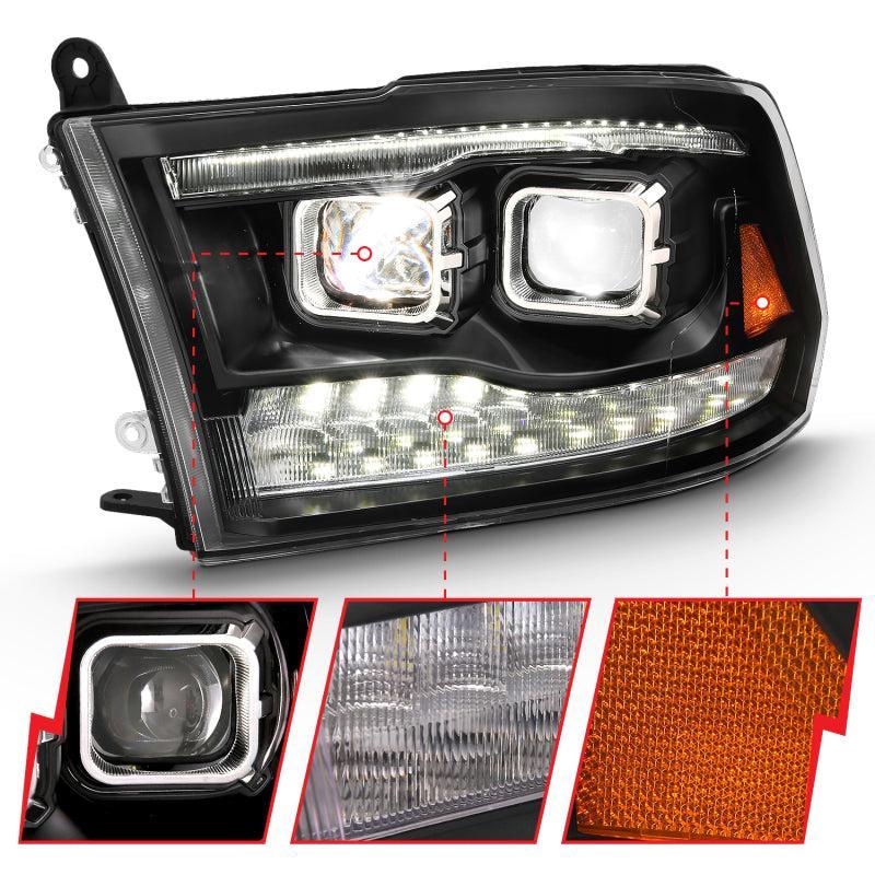ANZO 2009-2018 Dodge Ram 1500 Led Projector Plank Style Switchback H.L Halo Black Amber (OE Style) ANZO Headlights AXOPROS