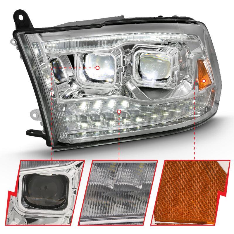 ANZO 2009-2018 Dodge Ram 1500 Led Projector Plank Style Switchback H.L Halo Chrome Amber (OE Style) ANZO Headlights AXOPROS