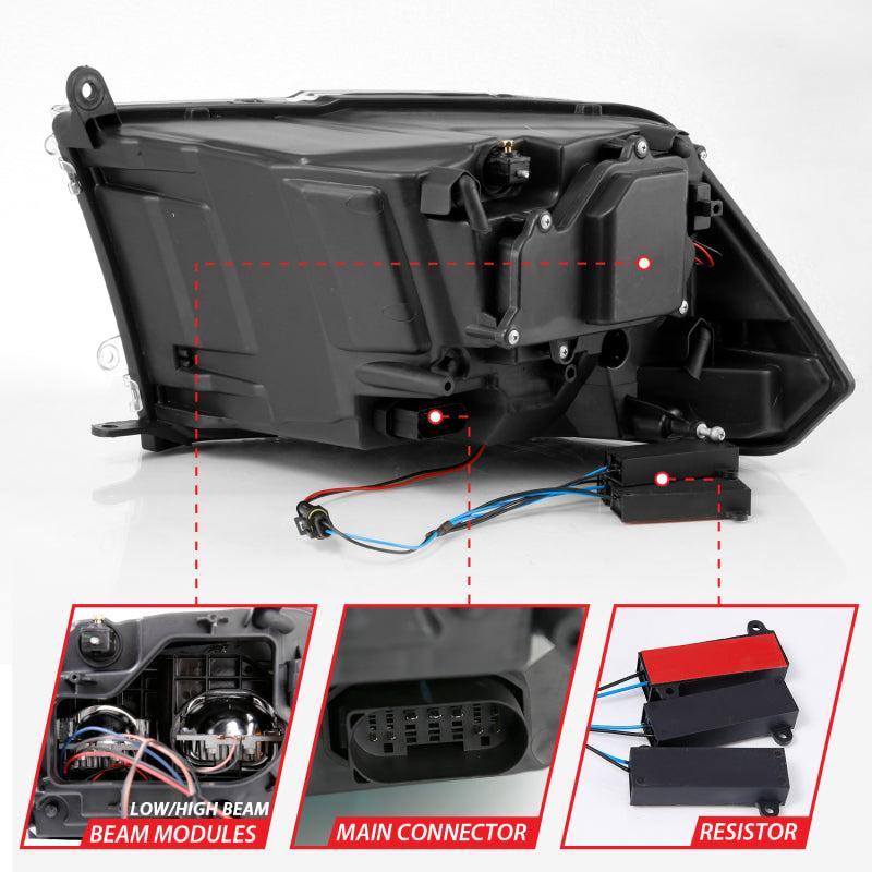ANZO 2009-2018 Dodge Ram 1500 Led Projector Plank Style Switchback H.L Halo Chrome Amber (OE Style) ANZO Headlights AXOPROS