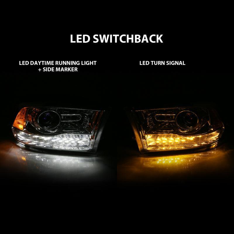 ANZO 2009-2018 Dodge Ram 1500 Projector Plank Style Switchback H.L Halo Chrome Amber (OE Style) ANZO Headlights AXOPROS