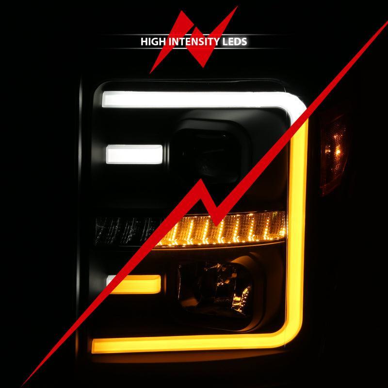 ANZO 2011-2016 Ford F250 Projector Headlights w/ Plank Style Switchback Black w/ Amber ANZO Headlights AXOPROS