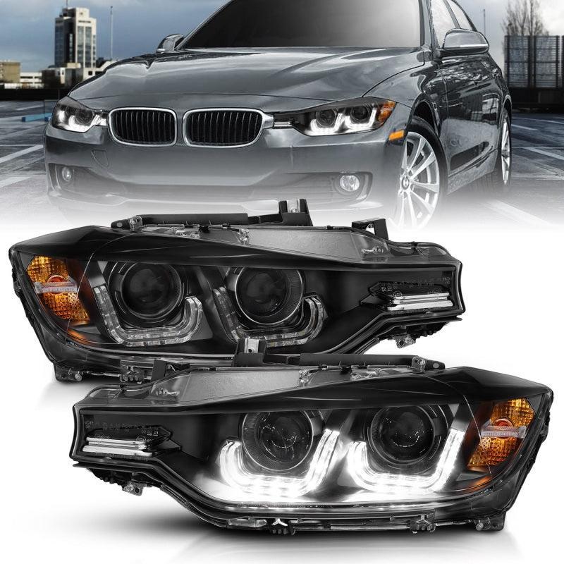 ANZO 2012-2015 BMW 3 Series Projector Headlights w/ U-Bar Black ANZO Headlights AXOPROS