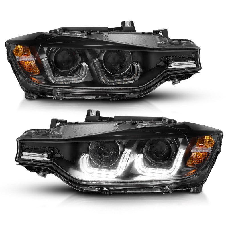 ANZO 2012-2015 BMW 3 Series Projector Headlights w/ U-Bar Black ANZO Headlights AXOPROS