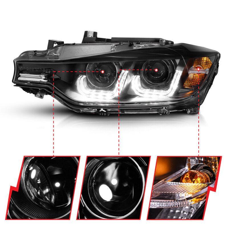 ANZO 2012-2015 BMW 3 Series Projector Headlights w/ U-Bar Black ANZO Headlights AXOPROS