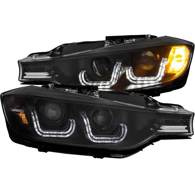 ANZO 2012-2015 BMW 3 Series Projector Headlights w/ U-Bar Black ANZO Headlights AXOPROS