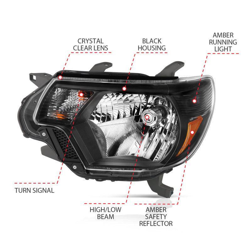 ANZO 2012-2015 Toyota Tacoma Crystal Headlights Black ANZO Headlights AXOPROS