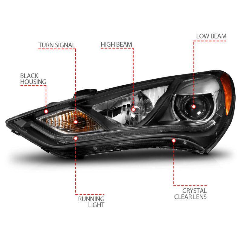 ANZO 2013-2015 Hyundai Genesis Projector Headlights w/ Plank Style Design Black (HID Compatible) ANZO Headlights AXOPROS