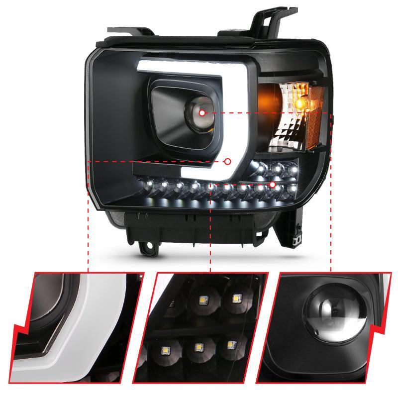 ANZO 2014-2015 Gmc Sierra 1500HD Projector Plank Style Headlight Black W/ Drl ANZO Headlights AXOPROS