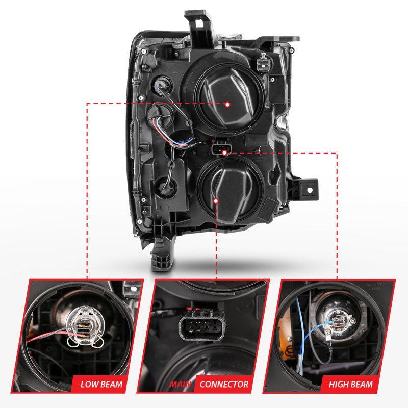 ANZO 2015-2016 Chevrolet Silverado Projector Headlights w/ Plank Style Design Chrome w/ Amber ANZO Headlights AXOPROS