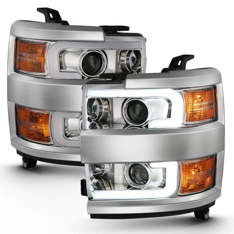 ANZO 2015-2016 Chevrolet Silverado Projector Headlights w/ Plank Style Design Chrome w/ Amber ANZO Headlights AXOPROS