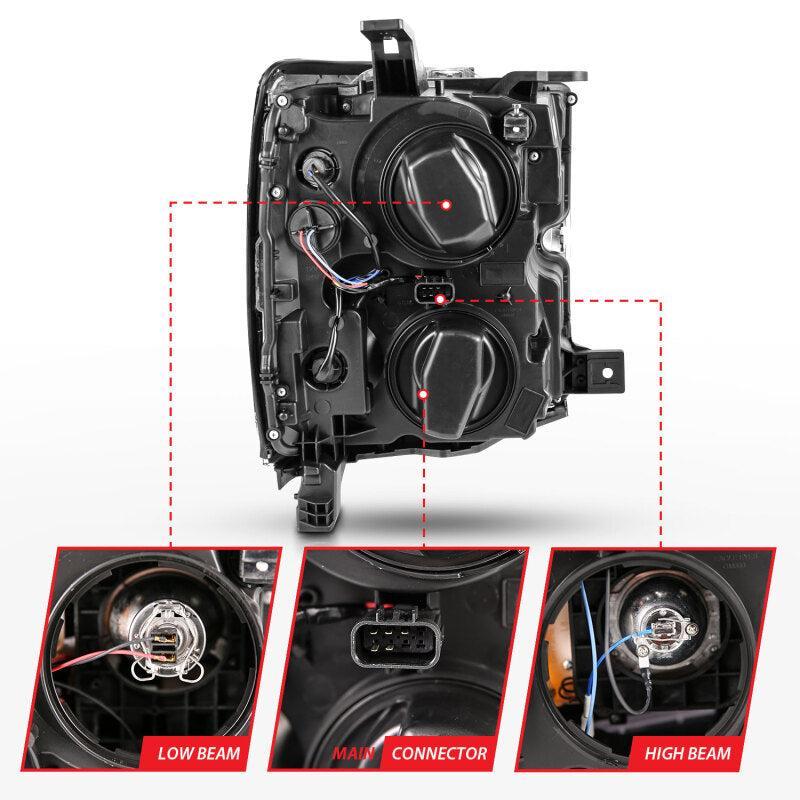 ANZO 2015-2016 Chevrolet Silverado Projector Headlights w/ Plank Style Design Chrome w/ Amber ANZO Headlights AXOPROS