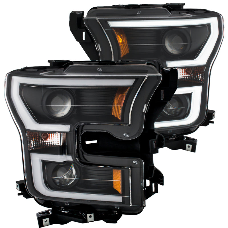 ANZO 2015-2016 Ford F-150 Projector Headlights w/ Plank Style Design Black w/ Amber ANZO Headlights AXOPROS